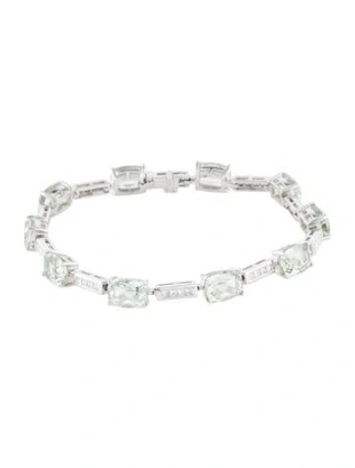 Pre-owned Bracelet 14k 12.70ctw Prasiolite & Diamond Station , 7" In Multi