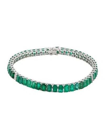 Pre-owned Bracelet 14k 13.34ctw Emerald & Diamond Link , 7.25" In Multi