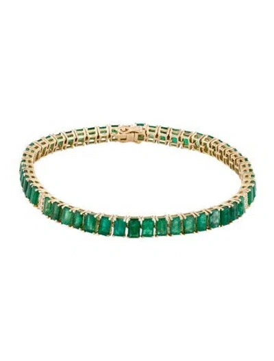 Pre-owned Bracelet 14k 13.70ctw Emerald & Diamond Link , 7.5" In Multi