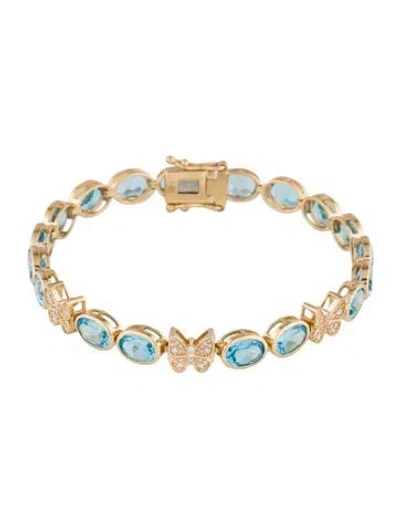 Pre-owned Bracelet 14k 14.04ctw Topaz & Diamond Link , 6.75" In Multi