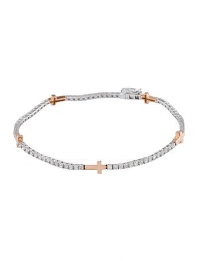 Pre-owned Bracelet 14k 1.40ctw Diamond Cross Station , 7" In Multi