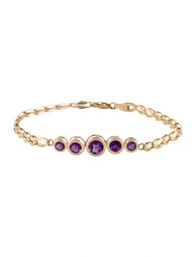 Pre-owned Bracelet 14k 1.47ctw Amethyst Link , 7.25" In Multi