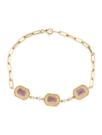 Pre-owned Bracelet 14k 1.50ctw Amethyst & Diamond Station , 6.75" In Multi