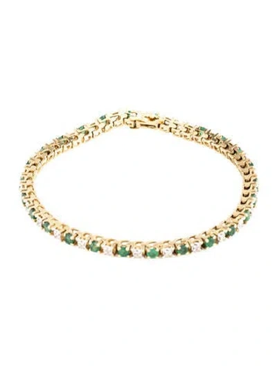 Pre-owned Bracelet 14k 1.52ctw Emerald & Diamond Link , 7.25" In Multi