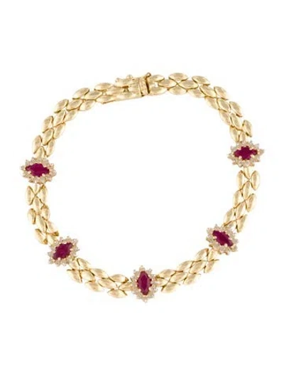 Pre-owned Bracelet 14k 1.53ctw Ruby & Diamond Station Link , 7", 7" In Multi