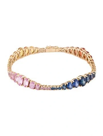 Pre-owned Bracelet 14k 15.58ctw Sapphire Link , 6.25" In Multi