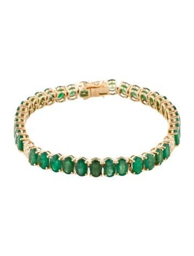 Pre-owned Bracelet 14k 15.91ctw Emerald & Diamond Link , 7" In Multi