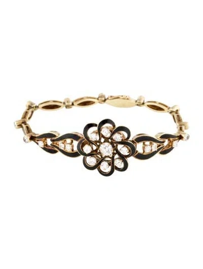 Pre-owned Bracelet 14k 1.62ctw Diamond & Enamel Floral Motif Link , 6.25" In Black