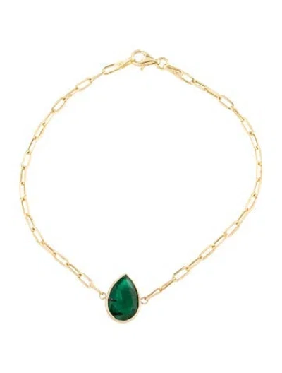Pre-owned Bracelet 14k 1.73ct Emerald Station , 7.5" In Multi