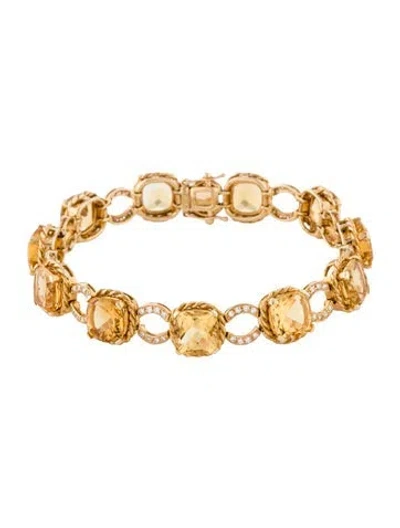 Pre-owned Bracelet 14k 17.71ct Citrine & Diamond Link , 6.75" In Multi