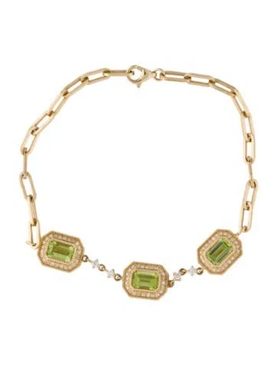 Pre-owned Bracelet 14k 1.85ctw Peridot & Diamond Link , 6.75" In Multi