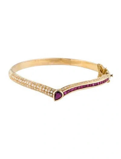 Pre-owned Bracelet 14k 1.96ctw Ruby & Diamond Bangle, 7.25" In Multi