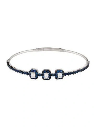 Pre-owned Bracelet 14k 1.96ctw Sapphire & Diamond Flex Bangle , 6.75" In Multi