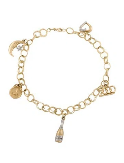 Pre-owned Bracelet 14k '2000' Two-tone Charm , 6.75" In Multi