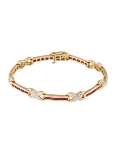 Pre-owned Bracelet 14k 2.01ctw Ruby & Diamond Link , 6.75" In Multi