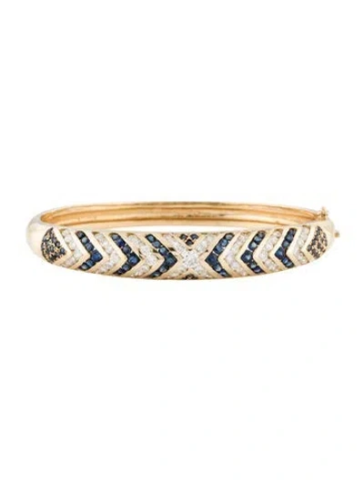Pre-owned Bracelet 14k 2.08ct Sapphire & Diamond Chevron Hinged , 6.75" In Multi