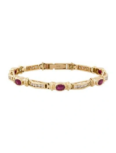 Pre-owned Bracelet 14k 2.10ctw Ruby & 1.23ctw Diamond Link , 6.75", 6.75" In Multi