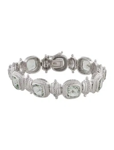 Pre-owned Bracelet 14k 21.15ctw Prasiolite & Diamond Station , 6.5" In Multi