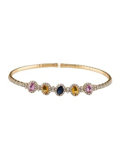 Pre-owned Bracelet 14k 2.16ctw Sapphire & Diamond Cuff , 8" In Multi