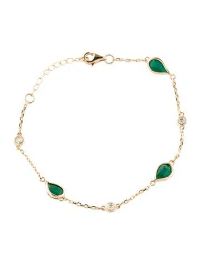 Pre-owned Bracelet 14k 2.17ctw Emerald & Diamond Station , 7" In Multi