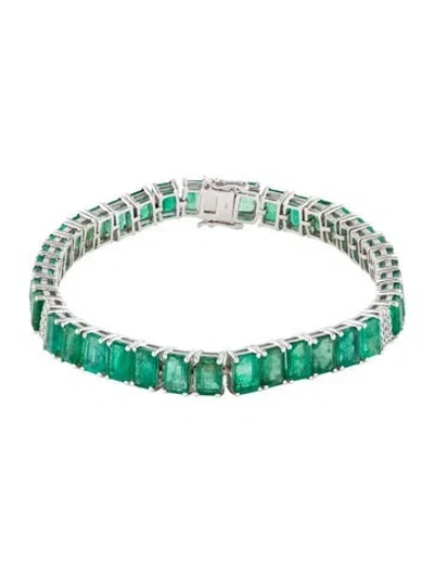 Pre-owned Bracelet 14k 22.42ctw Emerald & Diamond Link , 7.25" In Multi