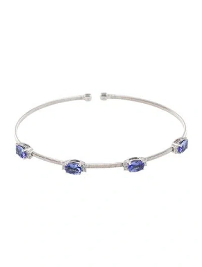 Pre-owned Bracelet 14k 2.26ctw Tanzanite & Diamond Station Cuff , 7.75" In Multi
