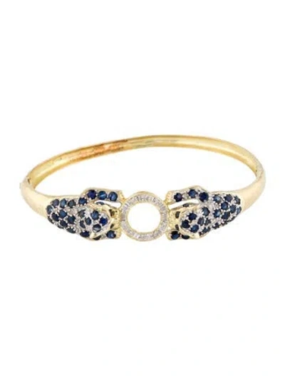 Pre-owned Bracelet 14k 2.65ctw Sapphire & Diamond Cat Hinged Bangle , 7" In Multi
