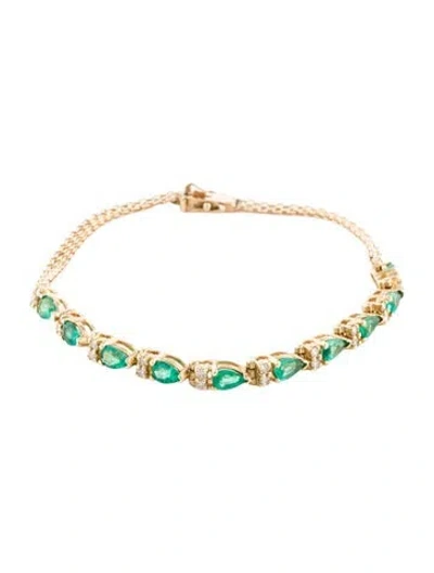 Pre-owned Bracelet 14k 2.90ctw Emerald & Diamond Woven Link , 8.25" In Multi