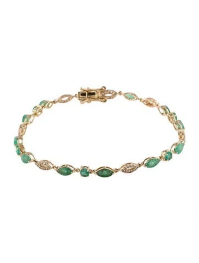 Pre-owned Bracelet 14k 2.96ctw Emerald & Sapphire Link , 6.75" In Multi