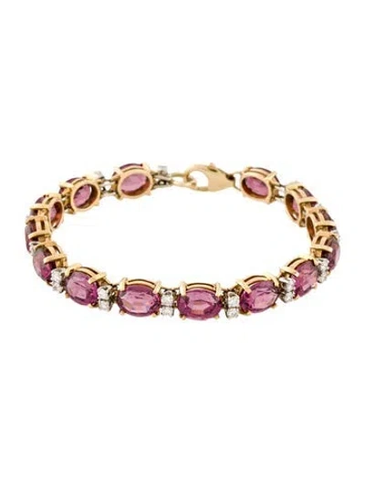 Pre-owned Bracelet 14k 29.8ctw Rhodolite & Diamond Tennis Link , 7" In Multi