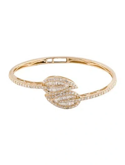 Pre-owned Bracelet 14k 3.00 Diamond Double Leaf Bangle , 6.75" In Multi