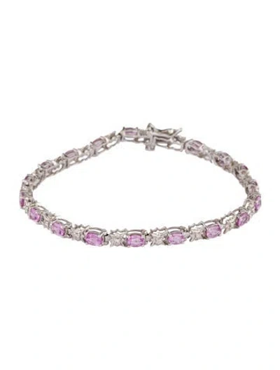 Pre-owned Bracelet 14k 3.02ct Sapphire & Diamond Link , 7" In Multi