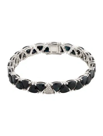 Pre-owned Bracelet 14k 31.85ctw Sapphire & Diamond Link , 6.75" In Multi