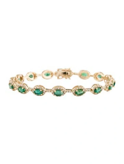 Pre-owned Bracelet 14k 3.20ctw Emerald & Diamond Link , 6.5" In Multi
