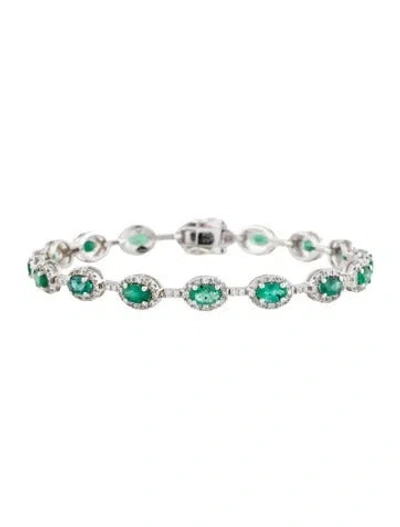 Pre-owned Bracelet 14k 3.20ctw Emerald & Diamond Link , 6.5" In Multi