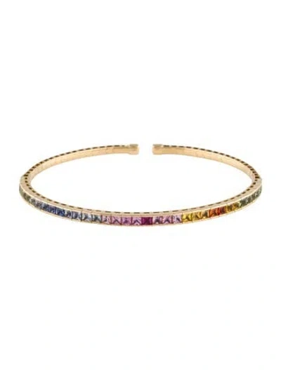 Pre-owned Bracelet 14k 3.25ctw Sapphire Rainbow Cuff , 7.75" In Multi