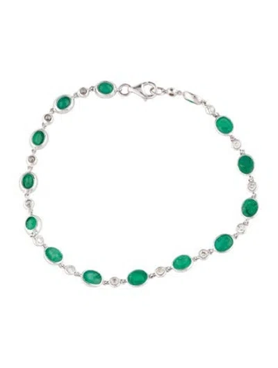 Pre-owned Bracelet 14k 3.33ctw Emerald & Diamond Station , 6.5" In Multi