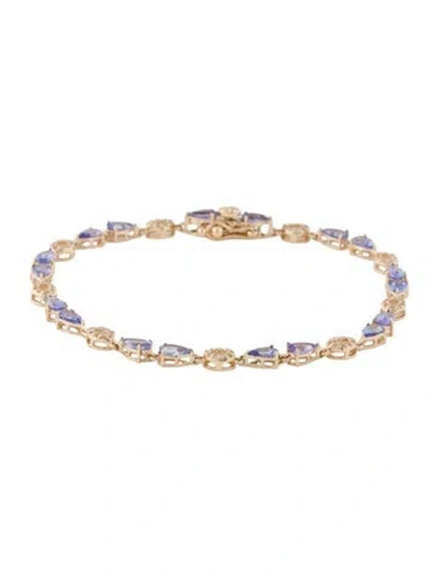 Pre-owned Bracelet 14k 3.42ctw Tanzanite & Sapphire Link , 6.75" In Multi