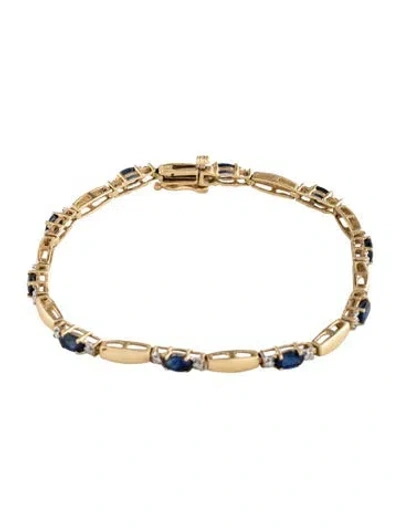 Pre-owned Bracelet 14k 3.49ctw Sapphire & Diamond Station , 7" In Multi