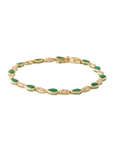 Pre-owned Bracelet 14k 3.52ctw Emerald & Diamond Link , 6.75" In Multi