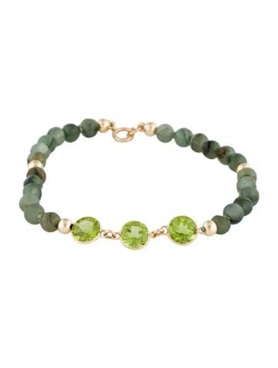 Pre-owned Bracelet 14k 3.54ctw Peridot & Jadeite Beaded , 6.75" In Multi