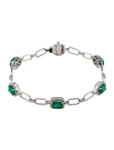 Pre-owned Bracelet 14k 3.83ctw Emerald & Diamond Link , 7", 7" In Multi