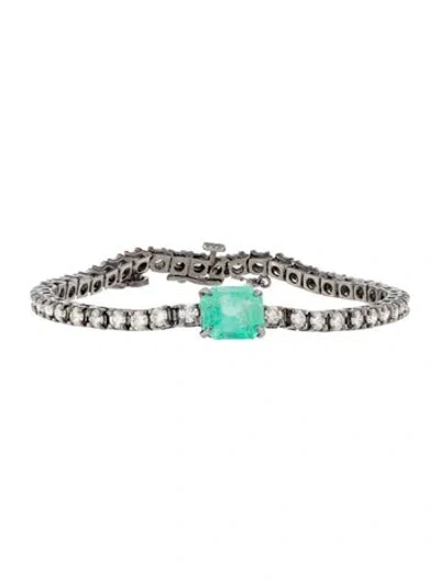 Pre-owned Bracelet 14k 3.88ct Emerald & Diamond Link , 8.5" In Multi