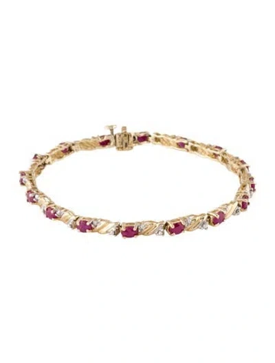 Pre-owned Bracelet 14k 4.00ct Ruby & Diamond Station , 7" In Multi