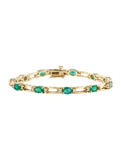 Pre-owned Bracelet 14k 4.18ctw Emerald & Diamond Link , 7" In Multi