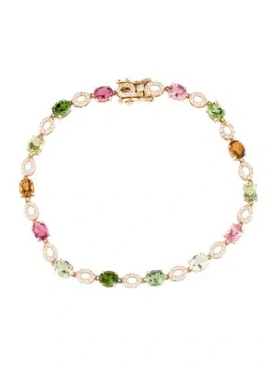 Pre-owned Bracelet 14k 4.20ct Turmaine & Sapphire Station , 6.5" In Multi