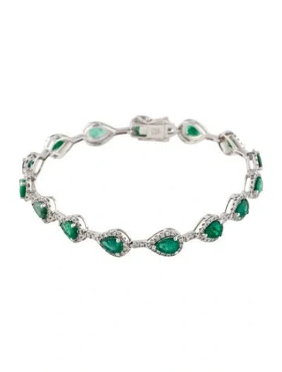 Pre-owned Bracelet 14k 4.41ctw Emerald & Diamond Link , 6.75" In Multi