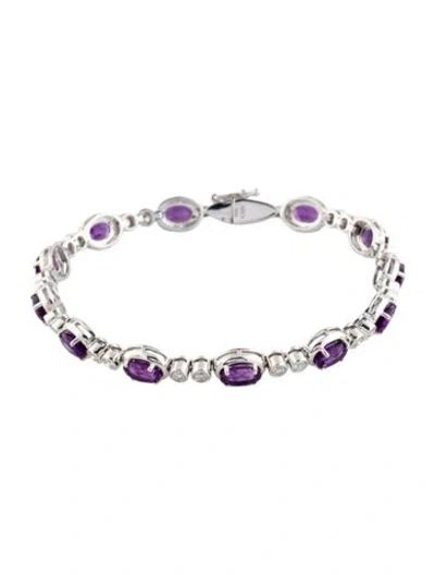 Pre-owned Bracelet 14k 4.44ctw Amethyst & Diamond Link , 6.75" In Multi