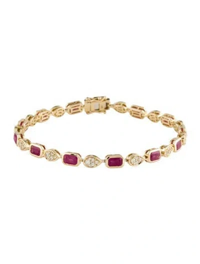 Pre-owned Bracelet 14k 4.50ct Ruby & Diamond Link , 7" In Multi