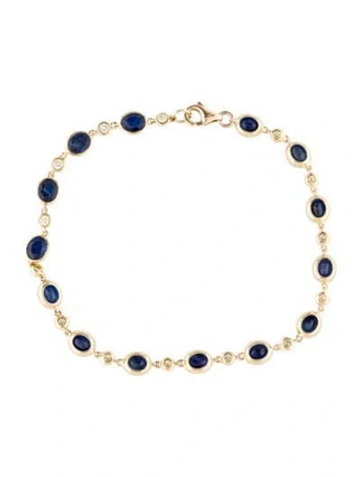 Pre-owned Bracelet 14k 4.50ctw Sapphire & Diamond Station , 6.75" In Multi